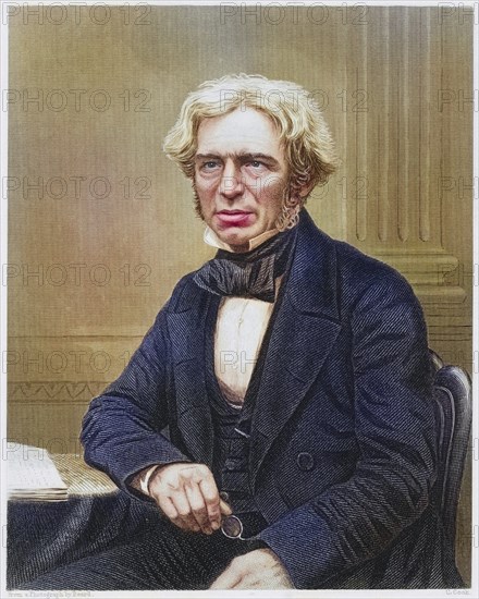 Michael Faraday (1791-1867) English chemist and physicist. In 1813 he became laboratory assistant to Humphry Davy at the Royal Institution in London. In 1833 he succeeded Davy as Professor of Chemistry at the RI. From James Sheridan Muspratt Chemistry (Londo, Historical, digitally restored reproduction from a 19th century original, Record date not stated