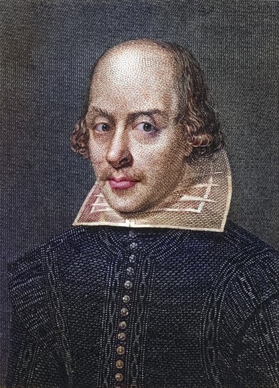 William Shakespeare, 1564-1616, English playwright. Copper engraving by Cosmo Armstrong, painter unknown, Historical, digitally restored reproduction from a 19th century original, Record date not stated