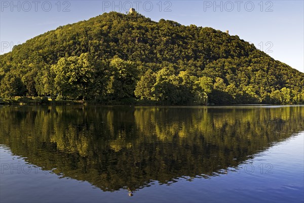 Hengsteysee, view of the Kaiser Wilhelm Monument on the Ruhr slope of the Syberg, Dortmund, North Rhine-Westphalia, Germany, Europe