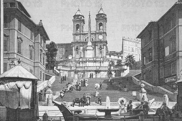 The Spanish Steps in Rome around 1895, Italy, Historical, digitally restored reproduction from a 19th century original, Record date not stated, Europe