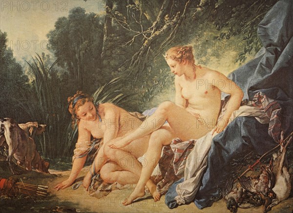 Painting by François Boucher (born 29 September 1703 in Paris. died 30 May 1770 in Paris), French painter, draughtsman, engraver, Diana in the bath, Historic, digitally restored reproduction from a 19th century original, Record date not stated