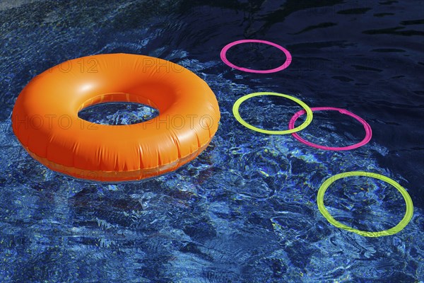 Summer, inflatable swim ring in a pool, Province of Quebec, Canada, North America