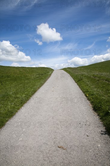 Small narrow lane on chalk downland scarp slope, Allington Down, Wiltshire, England, United Kingdom, Europe