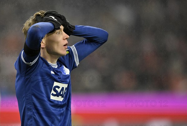 Maximilian Beier TSG 1899 Hoffenheim (14) disappointed after missing a goal opportunity Gesture Gesture Allianz Arena, Munich, Bavaria, Germany, Europe