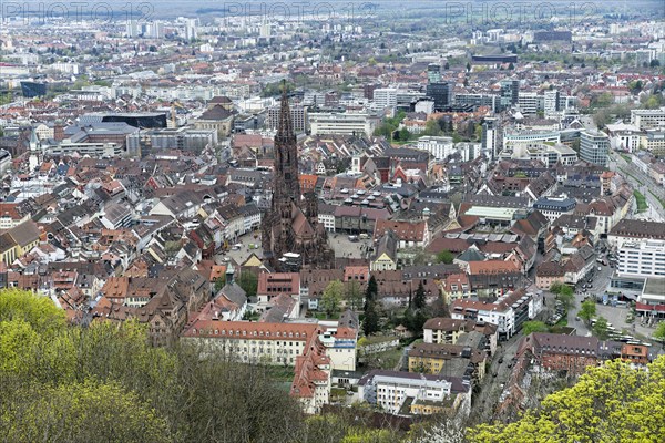 View from the Schlossberg to the Münsterplatz, the Freiburg Cathedral of Our Lady, Old Town, New Town, Freiburg im Breisgau, Baden-Württemberg, Germany, Europe