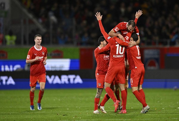 Goal celebration Tim Kleindienst 1. FC Heidenheim 1846 FCH (10) l, Voith-Arena, Heidenheim, Baden-Württemberg, Germany, Europe