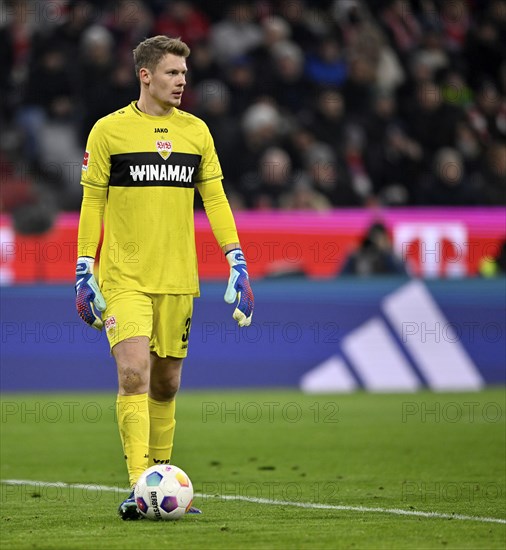 Goalkeeper Alexander Nübel VfB Stuttgart (33) on the ball Allianz Arena, Munich, Bavaria, Germany, Europe