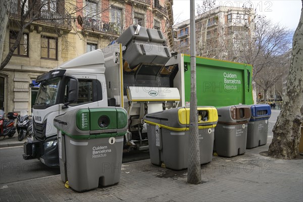 Waste collection, waste bins, Barcelona, Catalonia, Spain, Europe