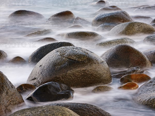 Close-up, rounded rocks on the beach at Utakleiv, Vestvagoya, Lofoten, Norway, Europe