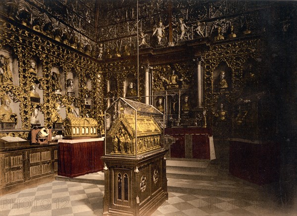 The Treasury, The Golden Chamber, of St Ursula's in Cologne, North Rhine-Westphalia, Historic, digitally enhanced reproduction of a photochrome print from 1898