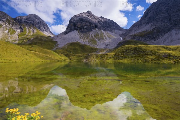 Rappensee, behind it Hochgundspitze, 2459m, AllgÃ¤u Alps, AllgÃ¤u, Bavaria, Germany, Europe