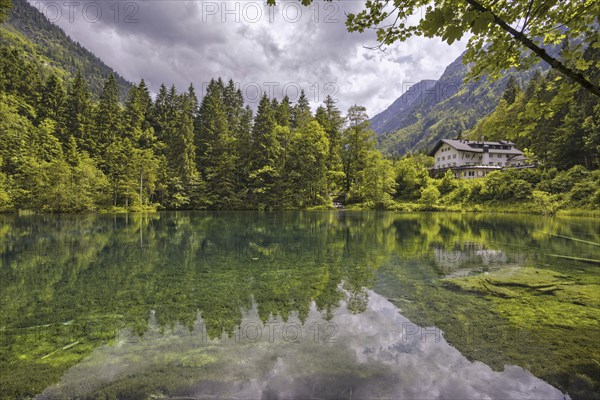 Christlessee, a mountain lake in the Trettachtal valley, near Oberstdorf, OberallgÃ¤u, AllgÃ¤u, Bavaria, Germany, Europe