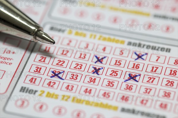 Game ticket, gambling, betting slip, betting slip, Toto, Lotto, EURO JACKPOT, 5 out of 50, biros