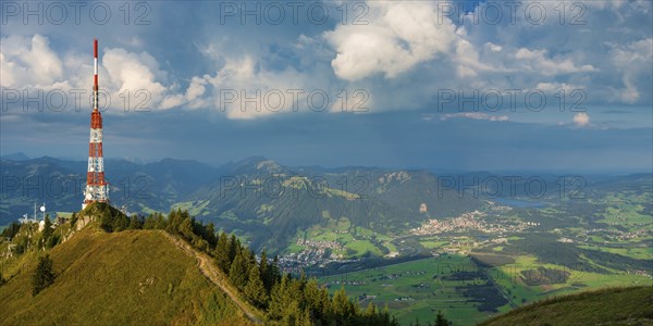 Bavarian Broadcasting Tower on the Grünten, 1738m, at sunrise, Illertal, AllgÃ¤u Alps, OberallgÃ¤u, AllgÃ¤u, Bavaria, Germany, Europe