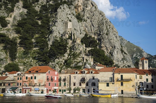 The town of Omis is located in southern Croatia at the mouth of the Cetina River into the Adriatic Sea and belongs to Dalmatia, Croatia, Europe