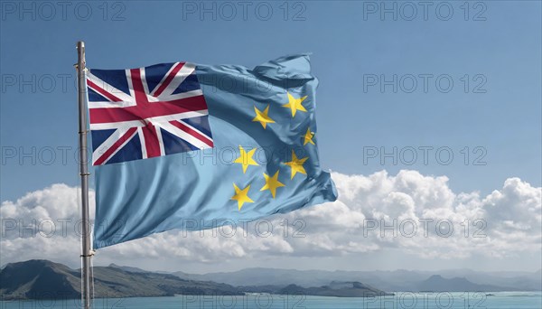 Flags, the national flag of Tuvalu flutters in the wind