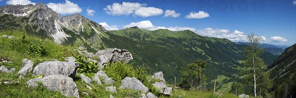 Panorama of the Stillachtal valley near Oberstdorf, AllgÃ¤u Alps, AllgÃ¤u, Bavaria, Germany, Europe