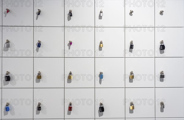 Lockers, in a training centre, lockable compartments with padlocks