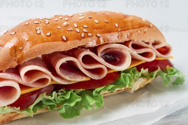 Sandwich submarine, on a white table, close-up, no people, horizontal, homemade