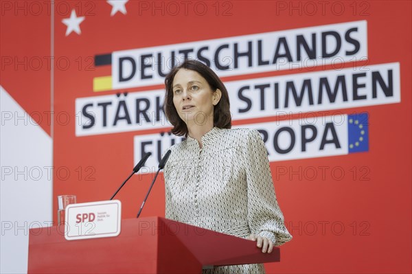 Katarina Barley, SPD lead candidate for the 2024 European elections, at a press conference following the SPD Presidium meeting after the European elections at Willy Brandt Haus in Berlin, 10 June 2024