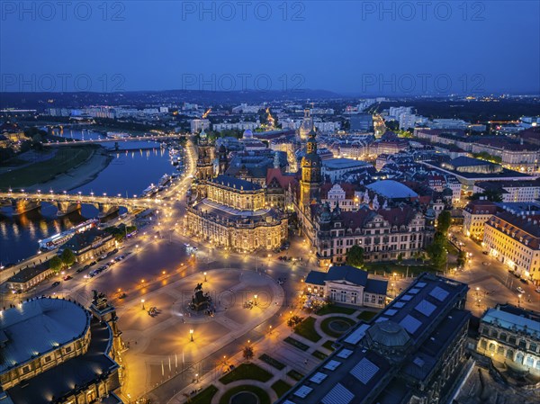 Semper Opera House, Zwinger Palace, Theatre Square, Court Church, Royal Palace on the Elbe with Augustus Bridge, Dresden, Saxony, Germany, Europe