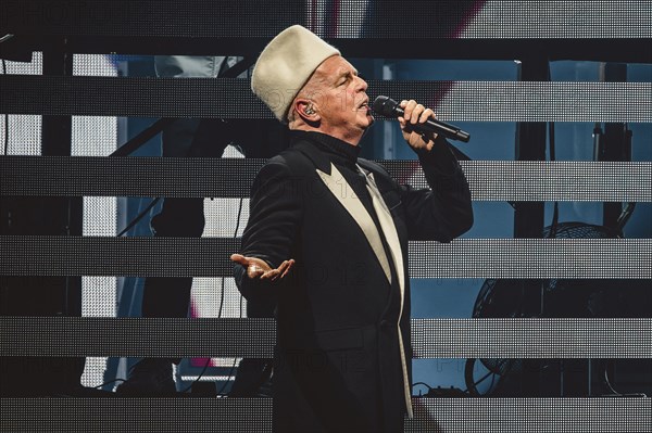 Neil Tennant, singer of the Pet Shop Boys live on Dreamworld: The Greatest Hits Live Tour at the Uber Arena in Berlin on 06.07.2024