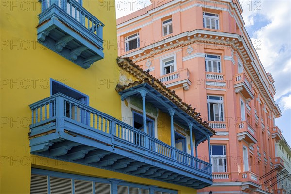 Cuba, colorful streets of Old Havana in historic city center near Paseo El Prado and El Capitolio, Central America