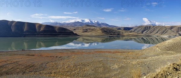 Mountains reflecting in Van Lake, Van, Turkey, Asia