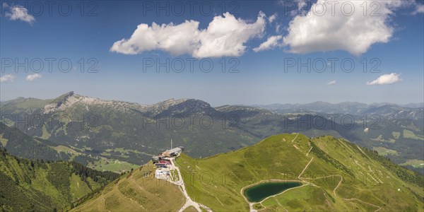 Panorama from the Kanzelwand, 2058m to the Hoher Ifen, 2230m, mountain station of the Kanzelwand cable car and Riezler Alpsee, Vorarlberg, AllgÃ¤u Alps, Austria, Europe