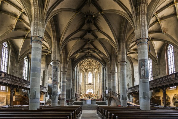 Interior view, Gothic vault, St Michael's Church, SchwÃ¤bisch Hall, Old Town, Kocher Valley, Kocher, Hohenlohe, Franconia, Baden-Württemberg, Germany, Europe