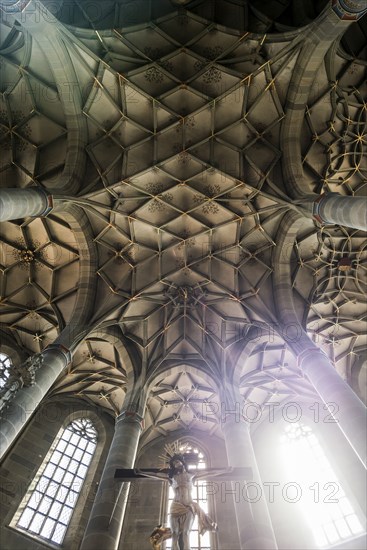 Interior view, Gothic vault, St Michael's Church, SchwÃ¤bisch Hall, Old Town, Kocher Valley, Kocher, Hohenlohe, Franconia, Baden-Württemberg, Germany, Europe