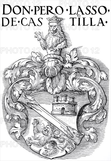 The coat of arms of Don Pedro Lasso, woodcut by Albrecht Dürer, historical, digitally improved reproduction of an old woodcut