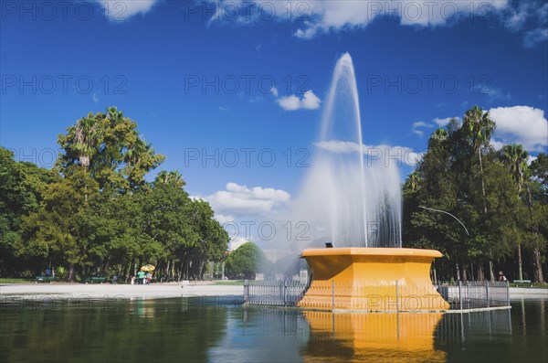 Porto Alegre, Rio Grande do Sul, Brazil, March 29, 2021: Fountain of redemption square on a beautiful weekend, South America