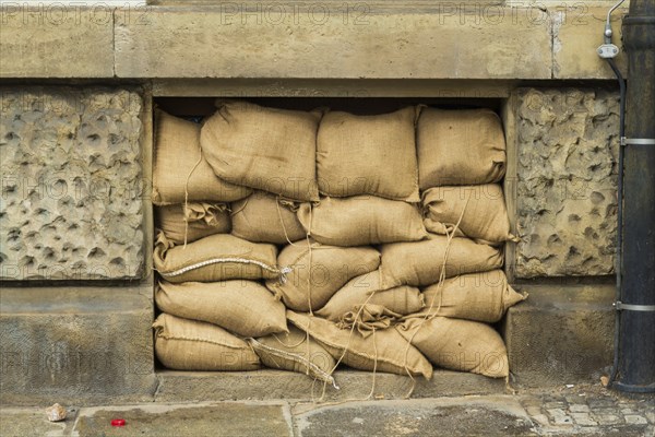 Sandbag wall in Dresden Pieschen