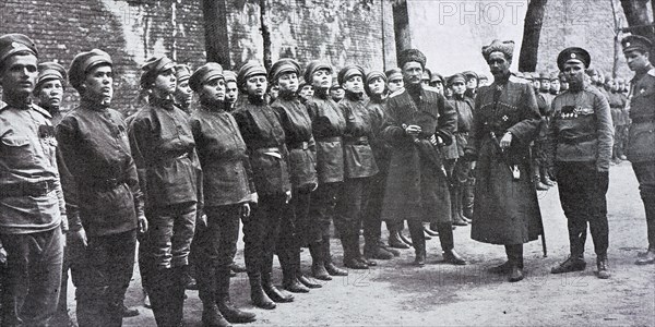 Female battalion reviewed by the general Polovtzef, 1917, Saint Petersburg, Russia, Europe