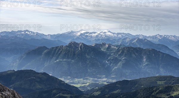 Venediger Group, Hochvenediger, Dramatic mountain landscape, View from Hochkönig, Salzburger Land, Austria, Europe