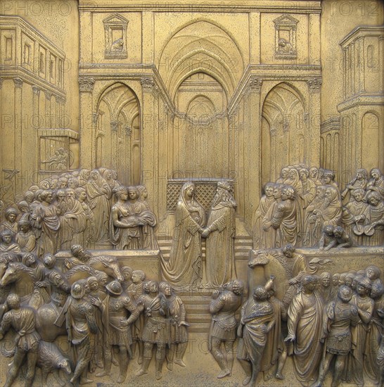 Solomon Meets the Queen of Saaba, Saba, Relief on the Paradise Door of the Florentine Baptistery, Florence, Tuscany, Italy, Historic, digitally restored reproduction from an original of the period, Europe