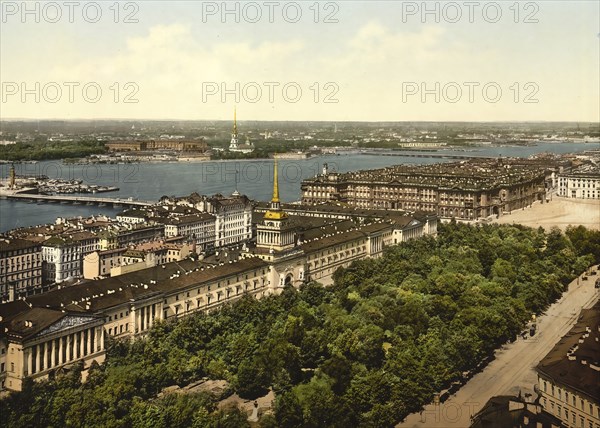 The Admiralty, St. Petersburg, Russia, circa 1890, Historic, digitally enhanced reproduction of a photochrome print of the period, Europe