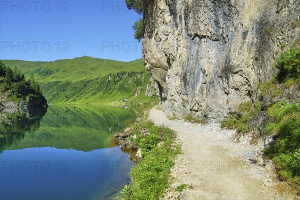 Hiking trail at Tappenkarsee, mountain lake, landscape conservation area, Radstätter Tauern, Kleinarl, Pongau, Salzburg