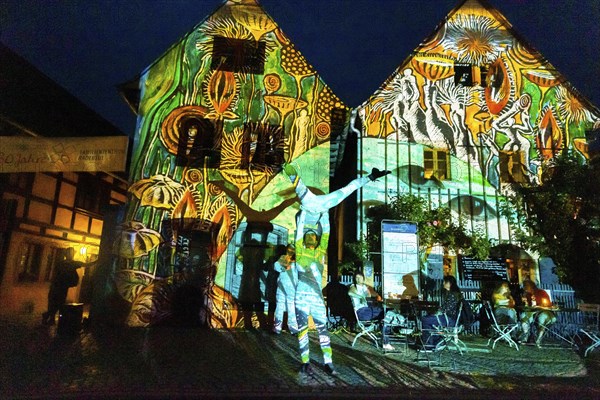 Midsummer Night's Dreams Projections by Claudia Reh, Florian Meyer, violin, Norbert Kegel dances together with Mu-Yi Chen in the play of colours and lights