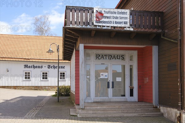 Entrance to the Town Hall, Town Hall Barn, St. Andreasberg, Harz Mountains, Lower Saxony, Germany, Europe