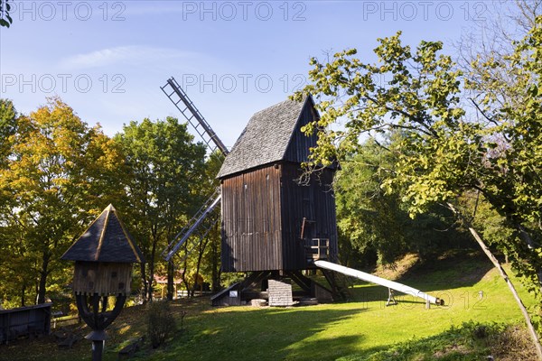 Blankenhain Castle in Blankenhain near Crimmitschau was once part of a knight's estate and, together with the German agriculture Museum on the grounds, is now a unique museum complex in Germany. Historical windmill in the exhibition area