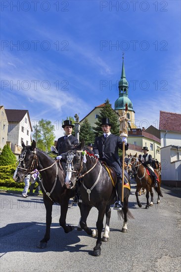 Easter riding procession in Crostwitz, Easter riding in Lusatia. Procession from Crostwitz to Panschwitz Kuckau. Every year at Easter, around 5 processions take place in Lusatia, each with around 200 riders. The Catholic Church continues old Sorbian rites here. Thousands of spectators watch the impressive processions on horseback