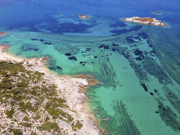 Aerial view, beach, Kriaritsi, Sithonia, Chalkidiki, Central Macedonia, Greece, Europe