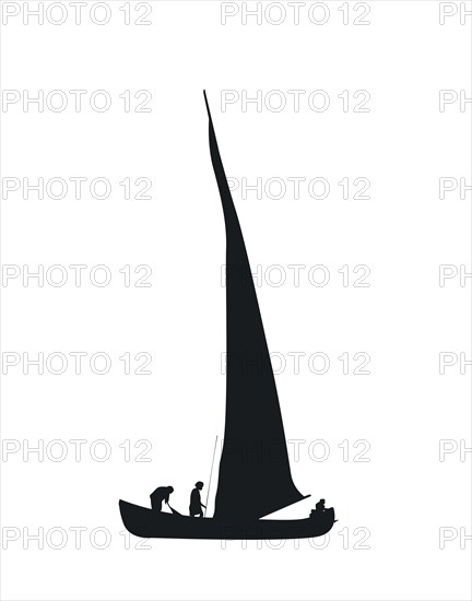 Sailing ship silhouette against white background, vector illustration