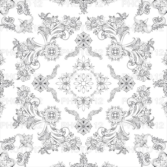 Hand drawn seamless floral pattern on a white background, vector textile template