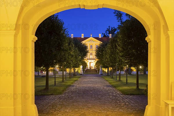 Baroque Rammenau Castle in Lusatia, on a summer evening. Rammenau Castle in Rammenau near Bischofswerda in the district of Bautzen is one of the best-preserved baroque country castles in Saxony. The grounds include the cour d'honneur, cavalier houses, manor house and park