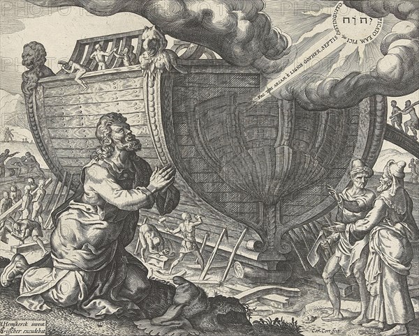 God commands Noah to build the ark, According to the biblical book of Genesis, Noah's ark was a buoyant box built by the patriarch Noah, Illustration from 1550, Historic, digitally restored reproduction from an original of the time