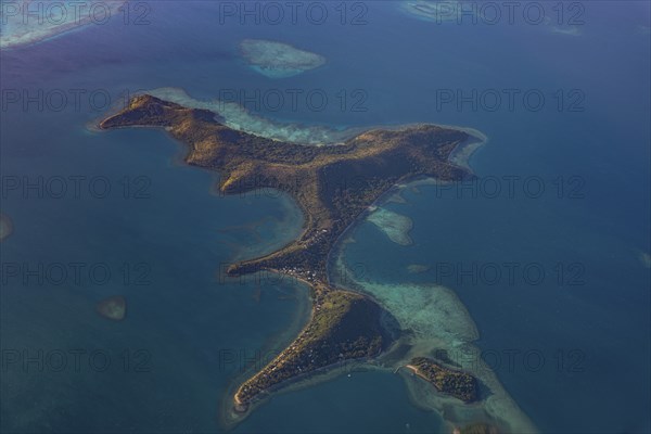 Aerial of little islets of the coast of Viti Levu, Fiji, South Pacific, Oceania