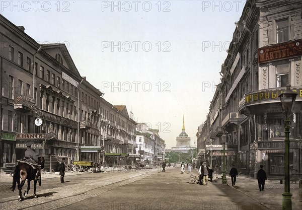 The Nevsky, Nevsky Prospect and the Admiralty, St. Petersburg, Russia, c. 1890, Historic, digitally enhanced reproduction of a photochrome print of the period, Europe